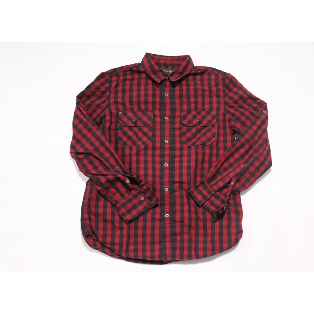 No Boundaries Men Red Button Down Black Button Down Shirt Size Medium